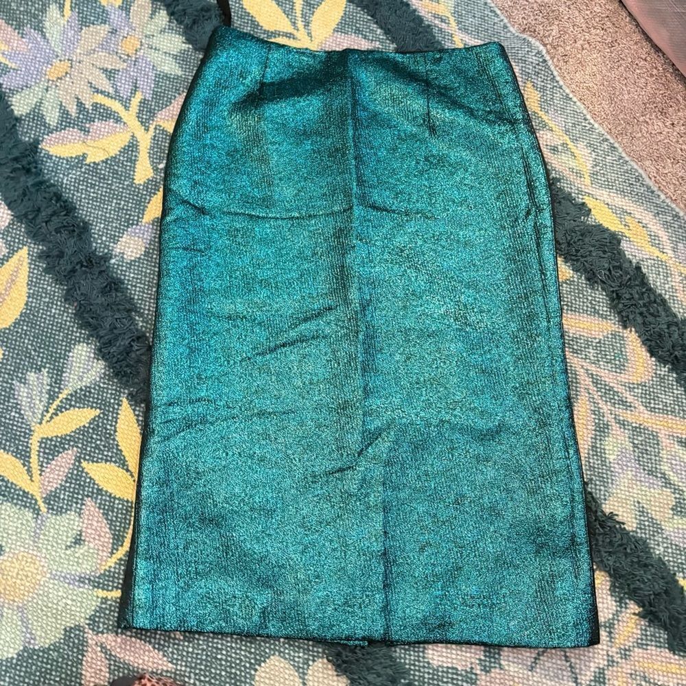 tibi Metallic / Jacquard Green/blue Pencil Skirt Size 4 Womens